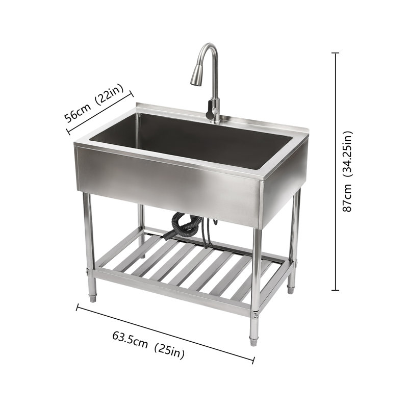 JOYDING Stainless Steel Kitchen Sink Freestanding Sink with Faucet | Wayfair